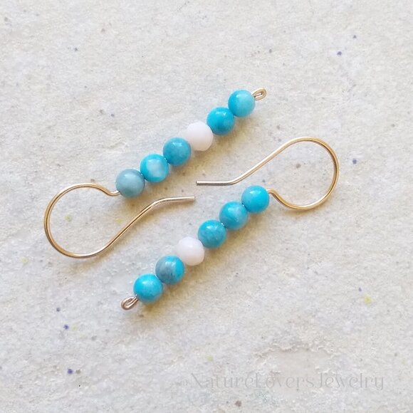 Aqua Larimar ~ Beaded Stick Earrings! Beachy, Boho, Playful, Versatile + Chic - Picture 1 of 7